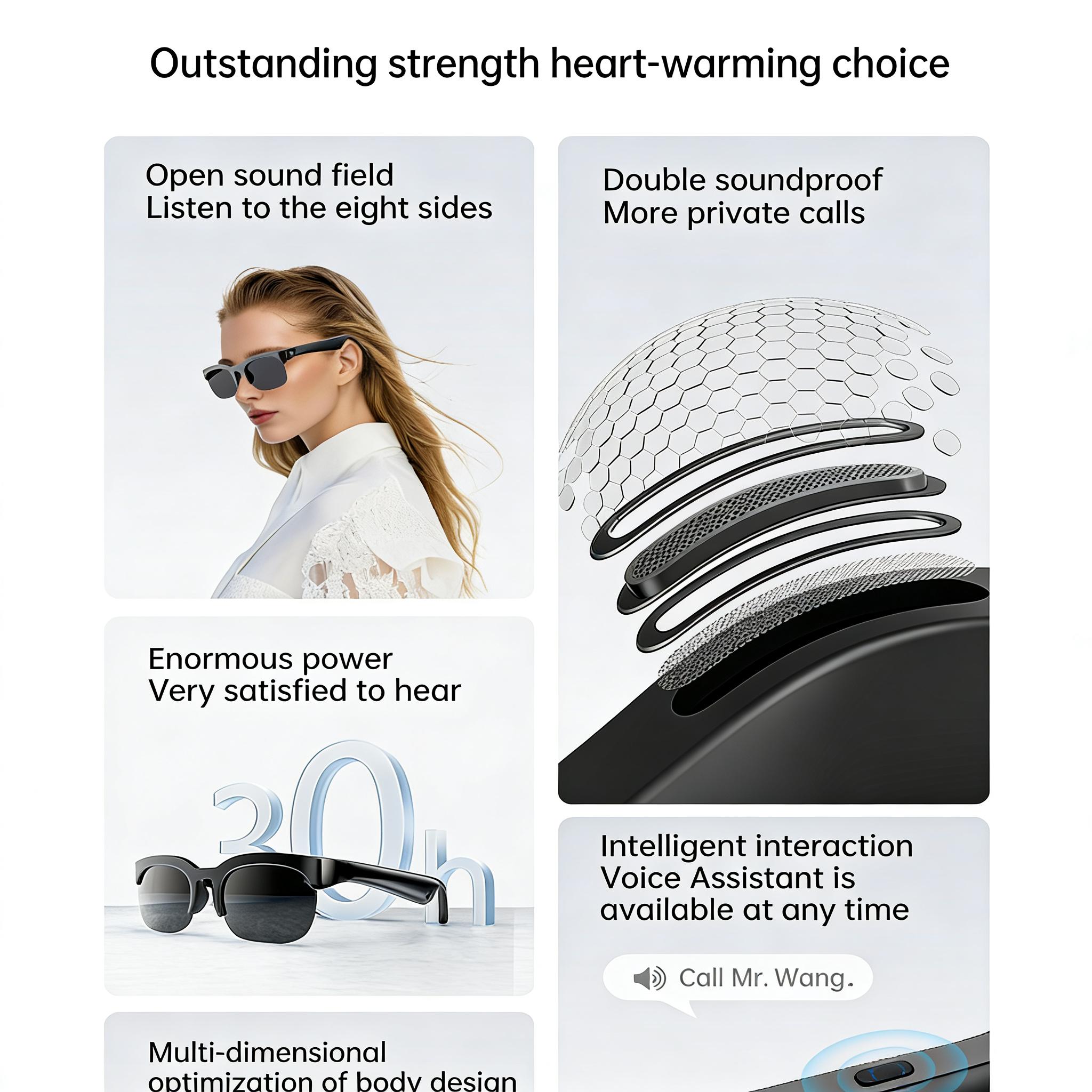 2026 Latest Smart Audio Glasses with Bluetooth, Open-Ear Speakers, Music & Hands-Free Calls, AI Voice Assistant,Translation for 164+ Languages Lightweight Wearable Tech Glasses for Men & Women