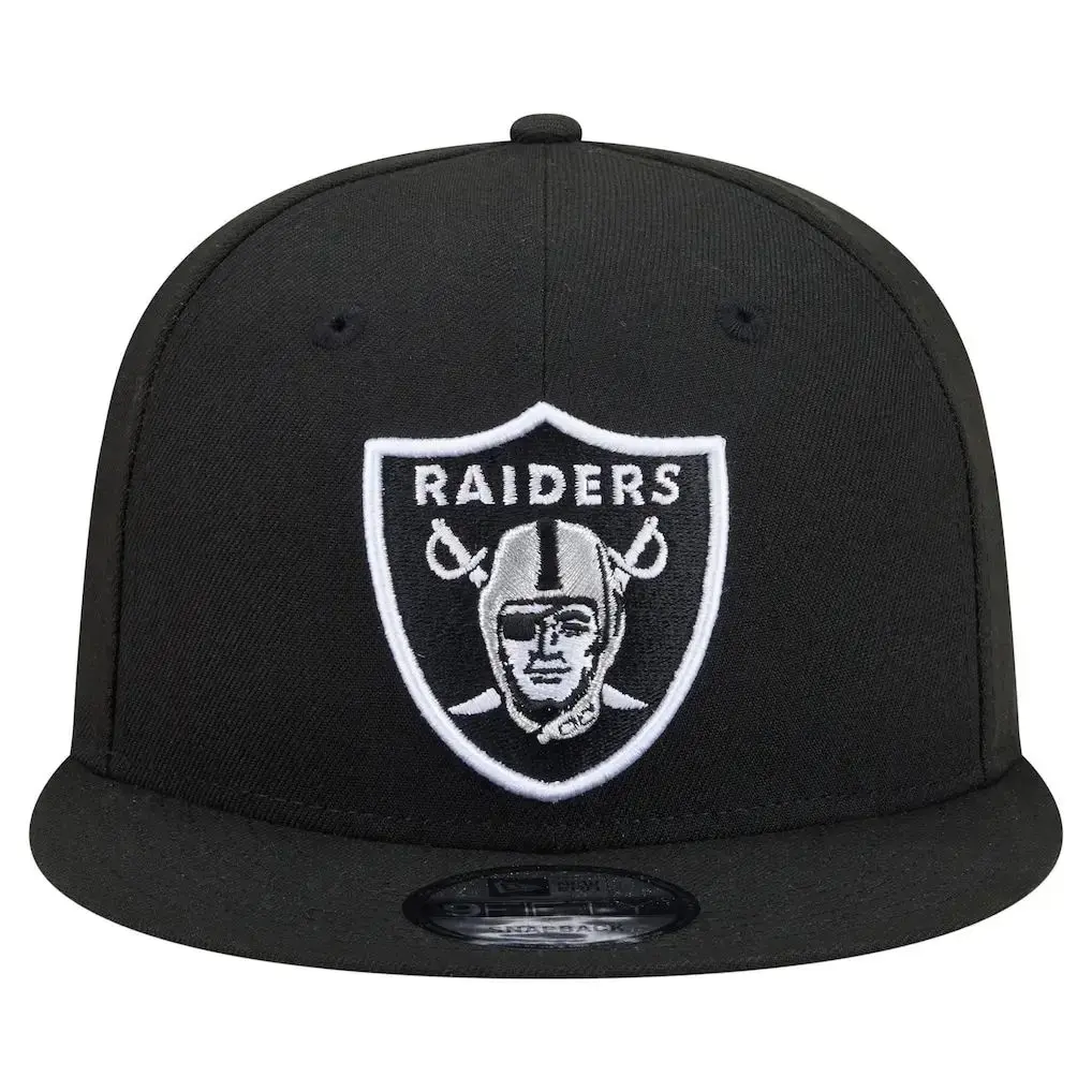 2026 New Era Las Vegas Raiders Black 9FIFTY Snapback Hat Adjustable Flat Brim NFL Football Cap Classic Streetwear Unisex Limited Edition 01