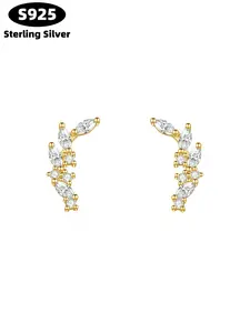 S925 Pure Silver Leaf and Branch-Embedded Horse Eye Zircon Earrings, Simple and Fresh Summer Travel and Vacation Jewelry, Light Luxury Hypoallergenic Women's Jewelry with Gift Box