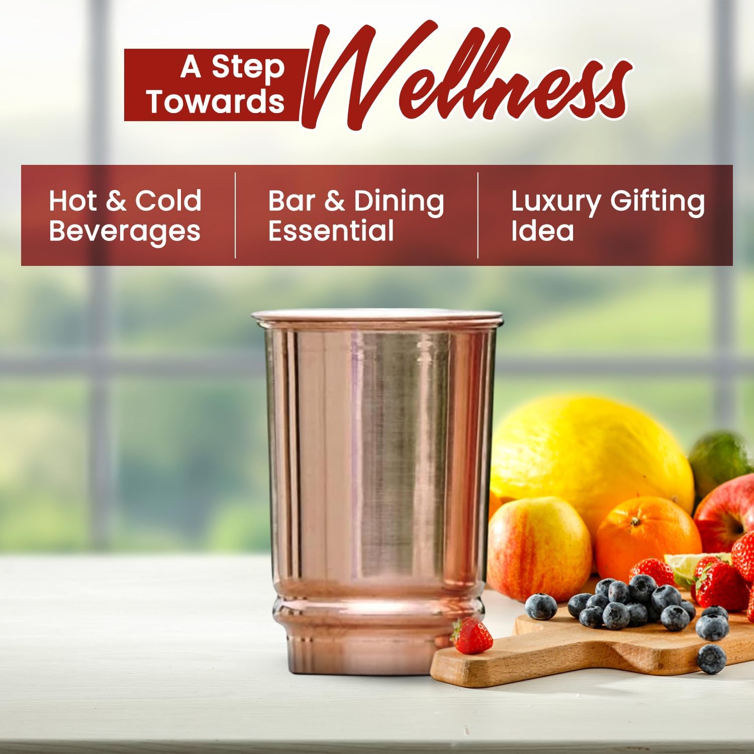 Set of 2 Copper Tumbler | 350 ml / 11.8 Oz 100% Pure Copper Plain Glasses | Ayurvedic Health Benefits Medicine Cups | Drinking Water Tumblers 2 Pieces | Unlined Uncoated Lacquer Free