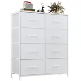 Sweetcrispy 8-Drawer Fabric Storage Tower - Cupboards Cabinets Dresser with Sturdy Steel Frame, Wooden Top, 8.3in Deep Bins, Smooth Slides, Dresser for Bedroom, Furniture for Small Spaces, Nursery Storage Organization