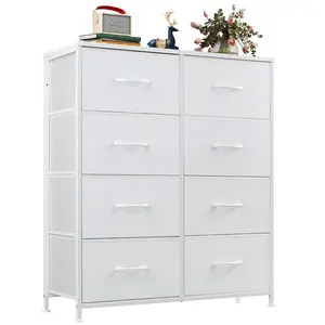 【New Color】Dresser for Bedroom Drawer Dresser Organizer Storage Drawers Fabric Storage Tower, Chest of Drawers with 8 Fabric Bins, Steel Frame, Wooden Top