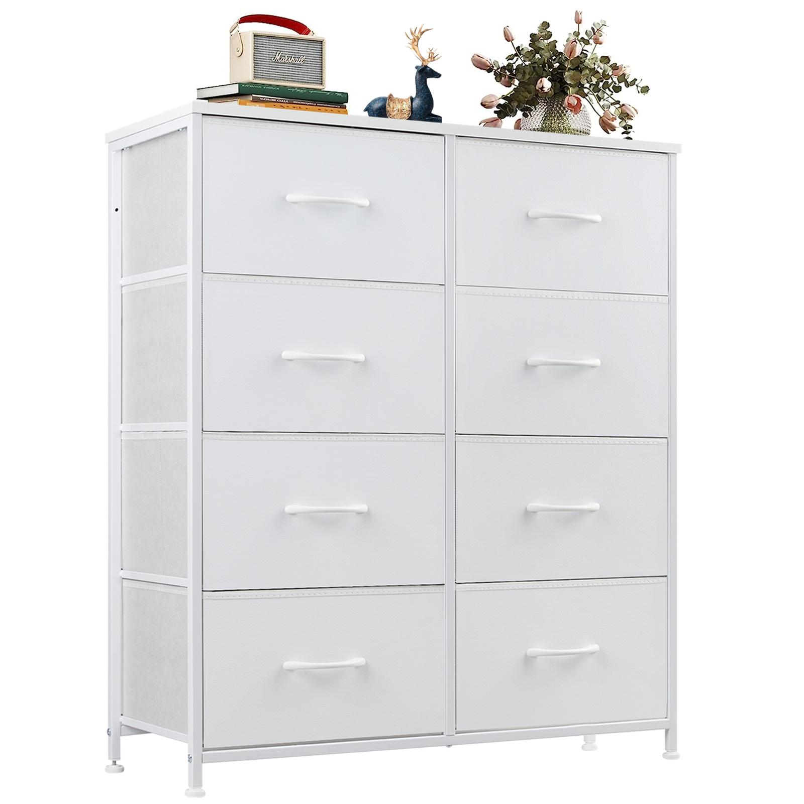 Dresser for Bedroom Drawer Dresser Organizer Storage Drawers Fabric Storage Tower, Chest of Drawers with 8 Fabric Bins, Steel Frame, Wooden Top