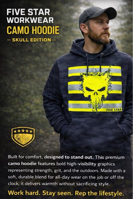 “The Punisher” Five Star Workwear Camo Hoodie Bold High-Visibility Hoodie Comfort and Durability - Menswear