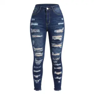 Women's Minimalist Viral Blue High-Waisted Ripped Skinny Jeans Butt-Lifting Tummy-Control Stretchy Denim Pants Basic Slim-Fitting Long Streetwear Bottoms for Casual Party All Seasons,summerwins