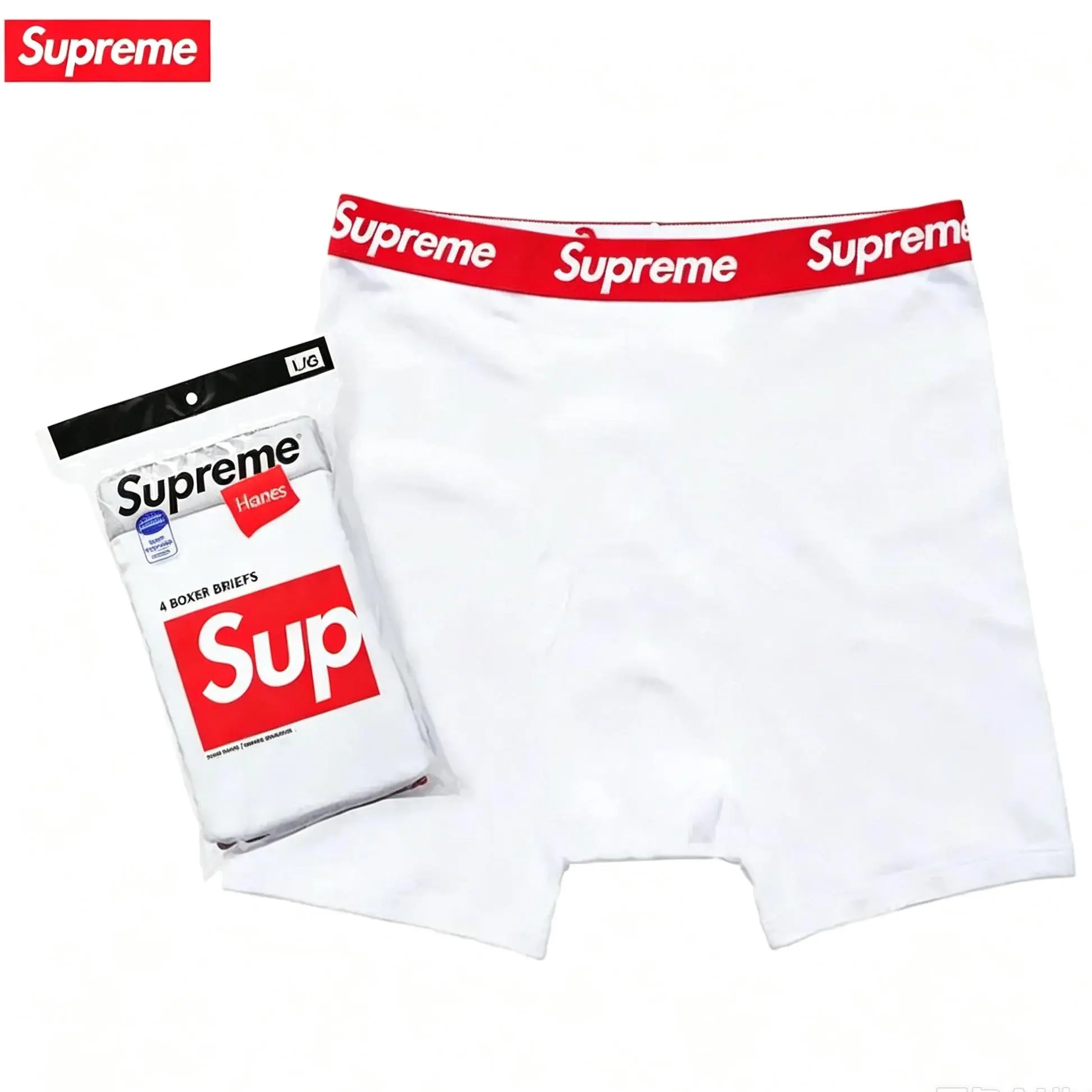 Supreme Hanes Boxer Briefs 4 Pack Black & White Cotton Blend Underwear, Classic Logo Stretch Comfort Everyday Basics Streetwear Essentials