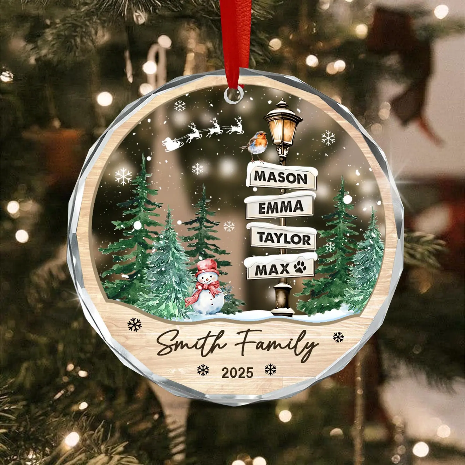 Family Names Christmas Ornament 2026, Personalized Family With Pets Ornaments, Family of 3 - 4 -5 -6 Members