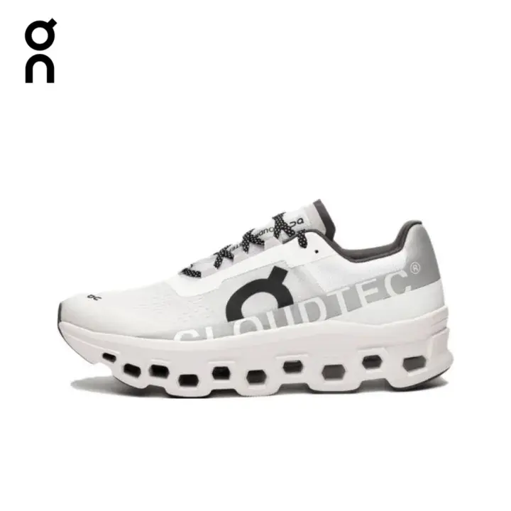 Men's On Cloudmonster White Silver, Lightweight Knit Upper, Long Distance Comfort Running Sneakers