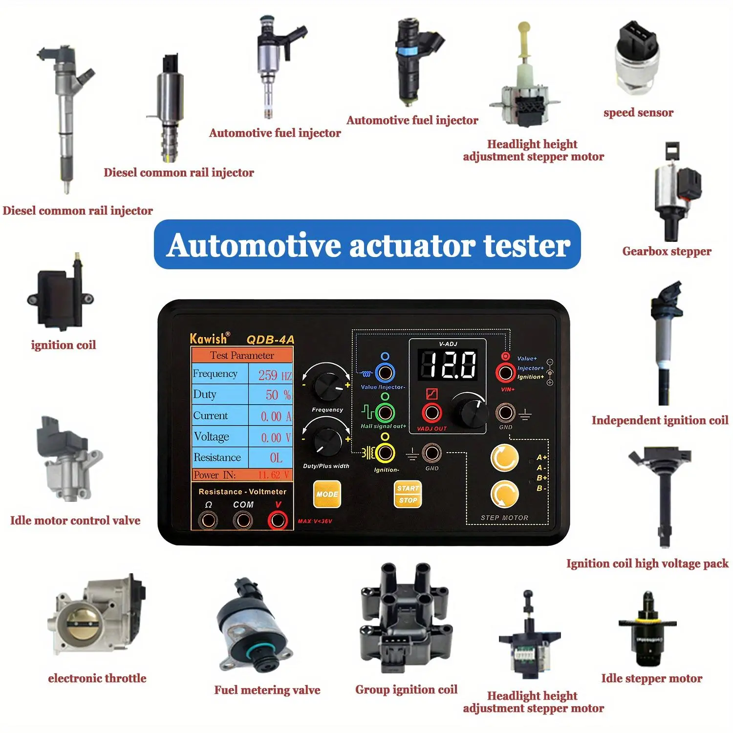 Handheld QDB-4A Automotive Diagnostic Tool - 12V-24V Compact Mechanic Tool with Digital Gauge Car Inspection Functions: 1x Idle Speed Stepper Motor Plug, Ignition Coil, Injector Solenoid Valve Testing, Drive Simulation, Relay Check (1 x QDB-4A)