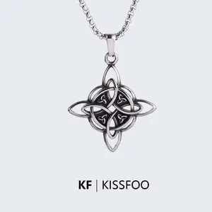 KISSFOO Stainless Steel Celtic Knot Protection Collarbone Necklace for Men and Women
