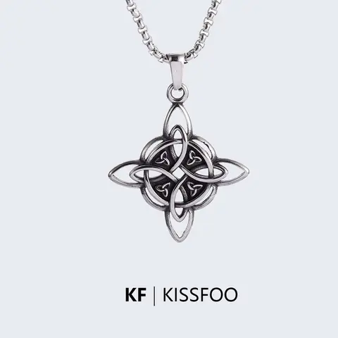 KISSFOO Stainless Steel Protective Necklace Celtic Witch Knot Hecate Symbol Gift For Female Male