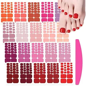 SILPECWEE Toe Nail Stickers Full Nail Wraps Red Solid Color Toenail Strips for Women Self Adhesive Toe Stickers Gel Toenails Stickers with 1pc Nail File (20 Sheets)