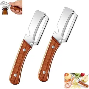 2026 New Multi-Functional Vegetable Peeler with Wooden Handle & Bottle Opener, 2PCS Stainless Steel Kitchen Gadget for Fruits & Vegetables, Perfect Gifts for Mom
