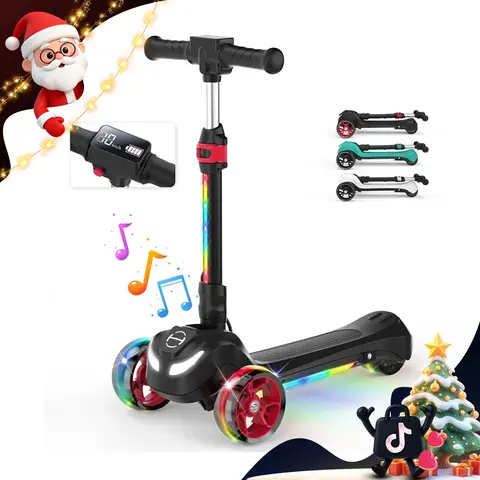 【Dealsforyou】3-Wheel Motorized Scooter for Kids Age 3-8, Compact Portable Casual Electric Scooter, 3-Height Adjustable, 1HR Playtime, Bluetooth Control, 110LBS Max Load, Foldable, Foot Brake, Colored LED Wheels, Motorized Scooters
