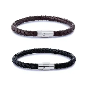 Men's and women's stainless steel woven leather bracelets, adjustable wristband 7.5-8.5 inches, fashionable accessories for daily use