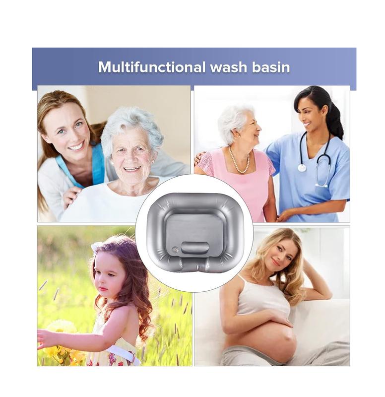 Inflatable Shampoo Basin for Bedridden, Disabled, and Injured - Portable Hair Washing Tub for Dreadlocks and Sink Washing (Silvery)
