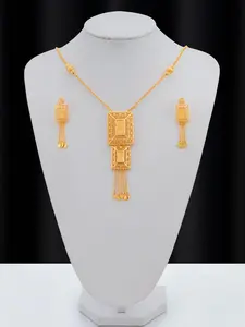 Women's Elegant Geometric Design Jewelry Set, Fashion Rose Print Pendant Necklace & Dangle Earrings, Trendy All-match & Exquisite Fashionable Jewelry Set for Birthday Gift, Matching Jewelry Set