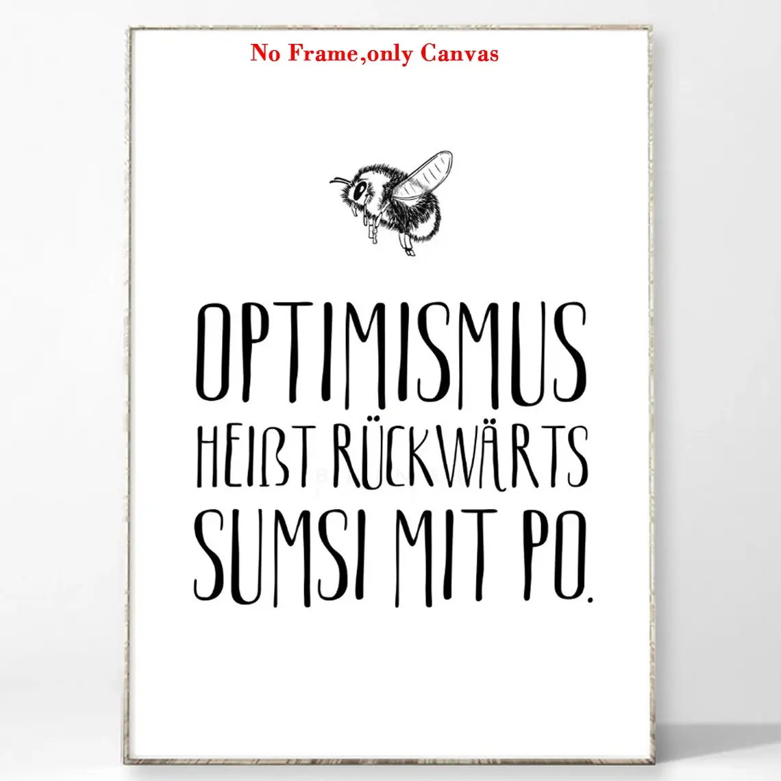 1 pc, wall art, vintage poster, optimism art print, black and white fat bumblebee canvas painting, unique creative wall art decoration, perfect decoration for living room and bedroom, frameless