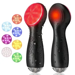Face Cleansing Brush with 7 LED Lights, Waterproof Rechargeable Exfoliator, Cleansing Exfoliating Massaging, Electric Face Cleanser for Men & Women, Facial Brush, Face Scrubber, Black, Facial Cleansing Tools