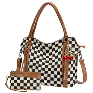 HONITTY Women's Vintage Hobo Tote Bag - Waterproof, Geometric Pattern, Multiple Pockets, Handmade, Stylish Square, Casual Commuter, Everyday Purse, Water Repellent Shoulder Option, Summervibes, Tote for Women