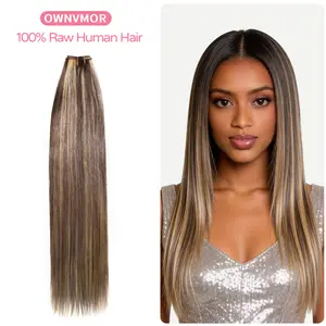 OWNVMOR 4/27Highlight Hair Bundles for Sew in P4/27 Straight Quick Weave Bundles Brazilian Human Hair Highlight Honey Blonde Bundless For Women soft locs multiple wig extensions ponytail