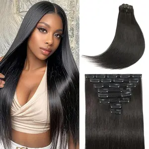 Binf Straight Hair Quick Weave Hair Extensions Clip in Hair Extensions Real Human Hair for Women Seamless Invisible Natural Black 8pcs Double Weft 8-24 inch 120g/Lot