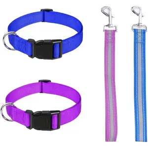 4 Pieces Goat Lead and Goat Collars Set, Nylon 11 inch Sheep Lead with Reflective Strip Design and Nylon Goat Collar for Small Farm Animal Goat Cow Horse Sheep (Blue)