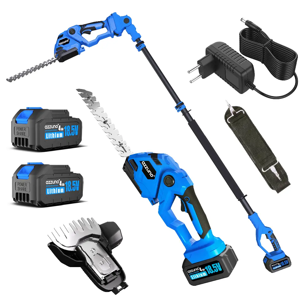 【Fresh Start Special】AZZUNO 21V Pole Attachment Hedge Trimmer, 2 Batteries(2000mAh), 2-in-1 Hedge Trimmer/Grass Shear, Handheld Garden Tool with Charger for Easy Garden Cleanup, the Lawn Tool for Family