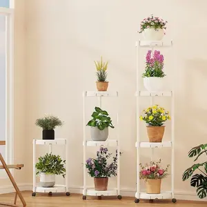 Foldable Corner Elevated Flower Stand Multi-storey Wheeled Floor Standing Plant Shelf Multi-level Storage Organizer Perfect for Indoor Outdoor Balcony Garden Terrace Living Room