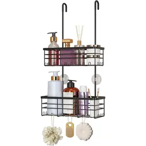 HapiRm Hanging Shower Caddy Organizer - No Drilling Shower Organizer with Hooks, Rustproof & Waterproof 304 Stainless Steel Shower Shelves for Bathroom - Black