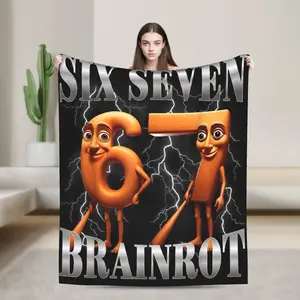 Italian Brainrot Meme Flannel Bedspread Six Seven 67 Tung Tung Sahur Design Ultra Soft Warm Bedding For Kids Adults All Season Use Machine Washable Durable Cozy Essential