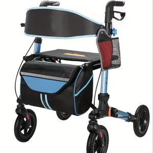 Rollator Walker for Seniors Lightweight Foldable All Terrain Rolling Walker with Seat Aluminum Walkers 8 inch Rubber Wheels Handles Backrest for Seniors and Adults 5 Years Warranty Wheelchair