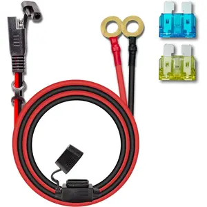 10AWG 2FT Battery Tender Charger Cable, SAE to O Ring Terminal Quick Disconnect Harness, 2 Pin SAE Connectors Extension Cables Cord with 15& 20A Fuse for Car, Motorcycle, Solar Panel