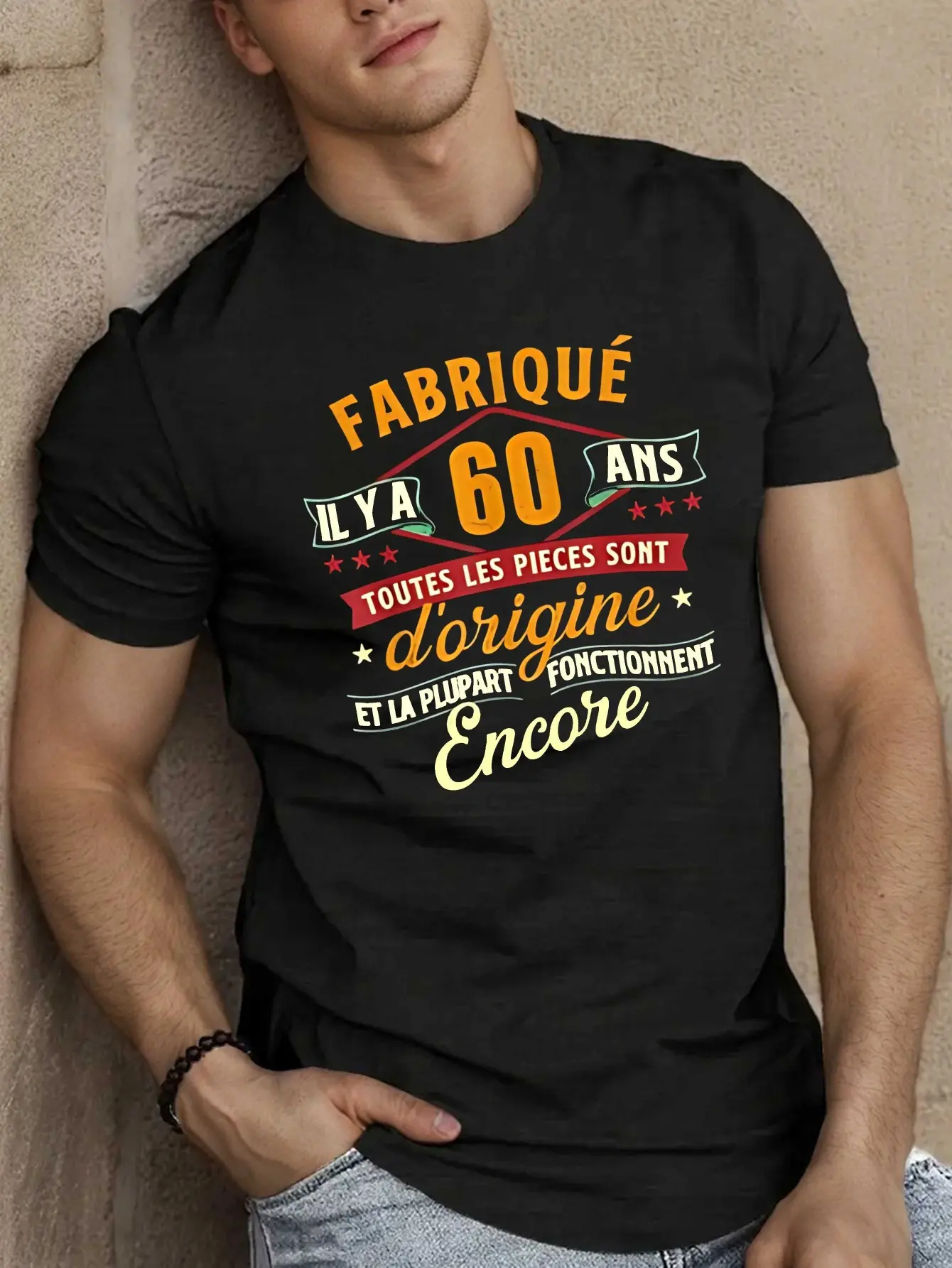 Fabriqu ll Y a 60 Ans Men's Short Sleeve T-shirt Summer T. shirt Top