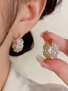 Hypoallergenic Gold Diamond Hoop Earrings - Sparkly Glamorous Jewelry for Women's Daily Wear, Party & Special Occasions