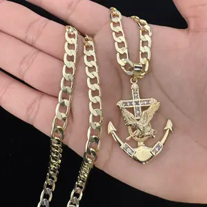 Eagle Anchor Necklace 14K Gold Plated Dije Ancla Cristo Circones Mens No Fade Cross Pendant