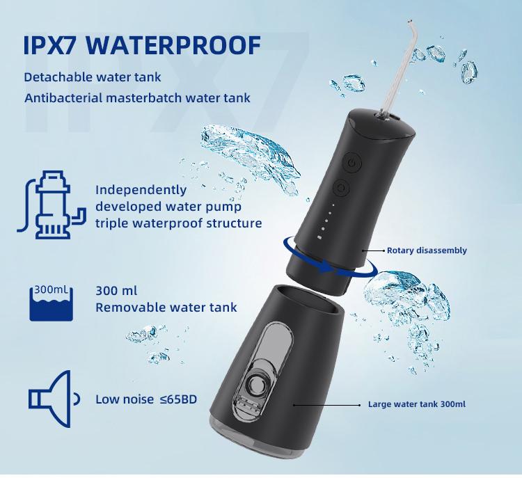 Water Flosser  Cordless Water Flosser (300 mL) — 4 water pressure settings 5 nozzle tips | Portable oral care device ideal for people with braces and for travel