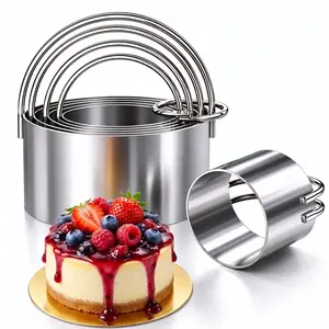 5-P Stainless Steel Round&Square Biscuit Cutter Set with Handles - Professional Baking Tools Mini Flanes, Dessert, Cookie Molds Cookie Decorating Kit