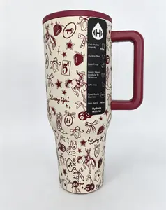 HydroJug 40oz Lucky Cowgirl Tumbler - Retro Western Print Insulated Stainless Steel Mug, Maroon Handle, 24hr Ice Cold, Leakproof, Perfect for Road Trips & Coffee Runs Drinkware Flasks Bottles Water Bottles Water Bottles Bottled Portable Reusable