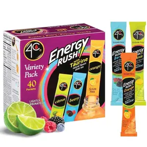 4C Energy Rush Stix, Variety 1 Pack, 40 Count, Single Serve Water Flavoring Packets, Sugar Free with Taurine, On the Go Bundle (20 Berry, 10 Orange, 10 Citrus)