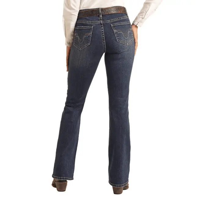 Rock & Roll Cowgirl Women's Dark Wash Riding Bootcut Jeans BW4RD04045