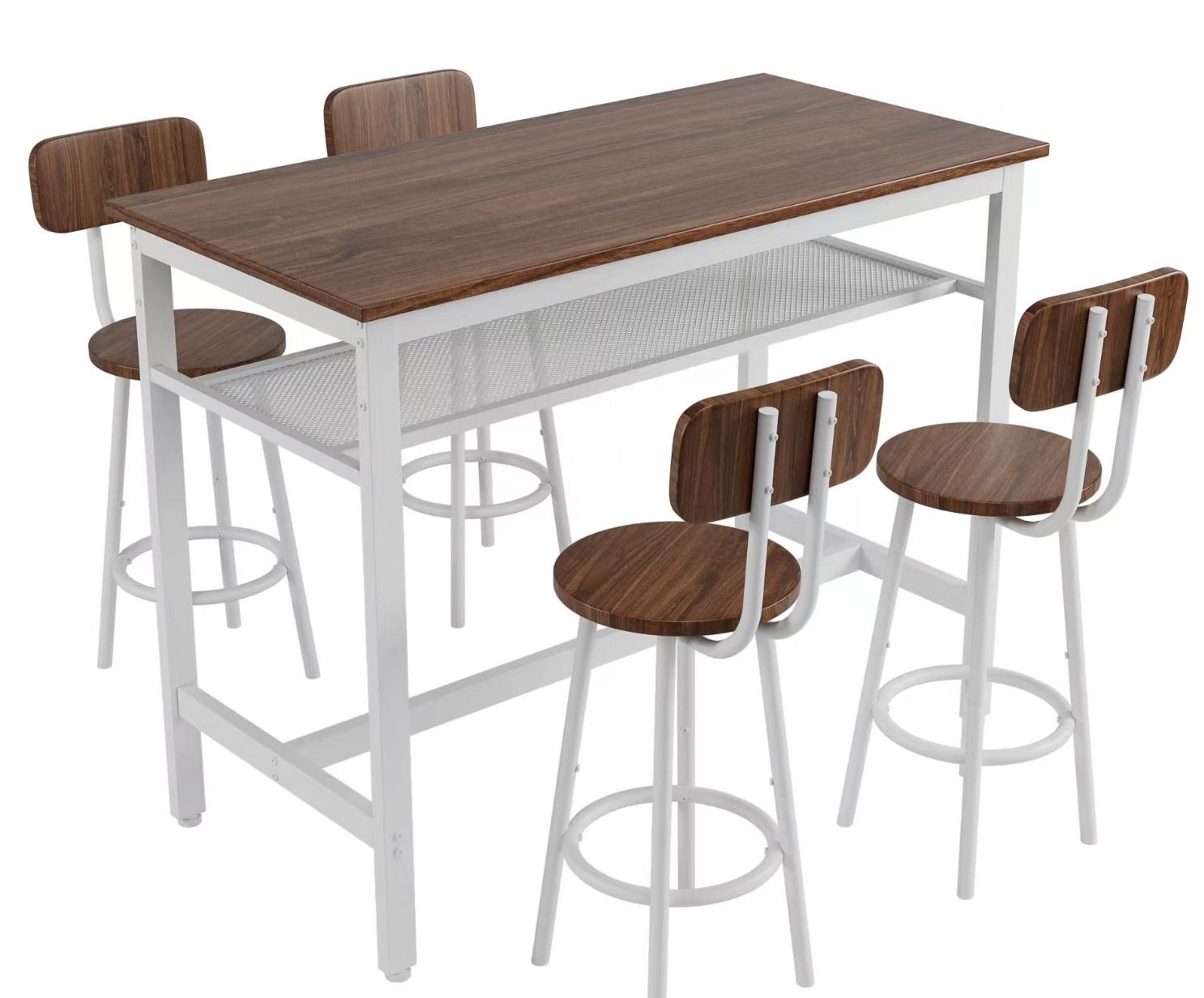 Dining Table Set for 5 ,Including 1 Piece Bar Table and 4 Pieces Chair, Kitchen Table and Chairs, Counter Height High Top Table with 4 Upholstered Stools, Space-Saving Pub Table Sets for Small Space