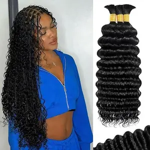 GK Human Braiding Hair for Boho Braids 18 Inch 120g Deep Wave Bulk Boho Human Hair for Braiding Curly Knotless Bohemian Braids 12A  Brazilian Virgin No Weft Extensions 1 Bundles/Pack Natura