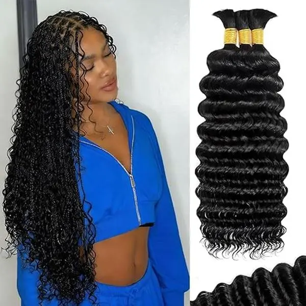 GK Human Braiding Hair for Boho Braids 18 Inch 120g Deep Wave Bulk Boho Human Hair for Braiding Curly Knotless Bohemian Braids 12A  Brazilian No Weft Extensions 1 Bundles/Pack Natura