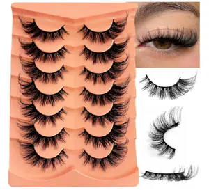 Yasnai Cat Eye Lashes False Eyelashes Volume 18mm Strip Lashes Wispy Fake Lashes Natural Eyelashes 7 Pairs Pack 9D