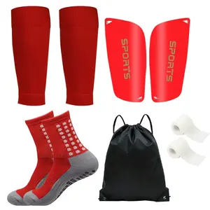 outdoor sport 5-Piece Soccer Sports Gear Set with Silicone Grip Football Socks, Shin Guards, Protective Gear, Drawstring Backpack and Sports Tapes - Polyester and Elastane Knitted Tube Socks Solid Color Hand and Machine Washable Basketball Accessories