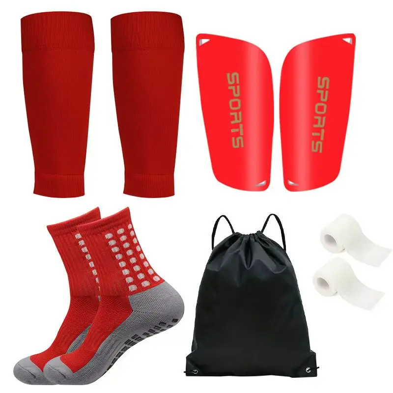 outdoor sport 5-Piece Soccer Sports Gear Set with Silicone Grip Football Socks, Shin Guards, Protective Gear, Drawstring Backpack and Sports Tapes - Polyester and Elastane Knitted Tube Socks Solid Color Hand and Machine Washable Basketball Accessories