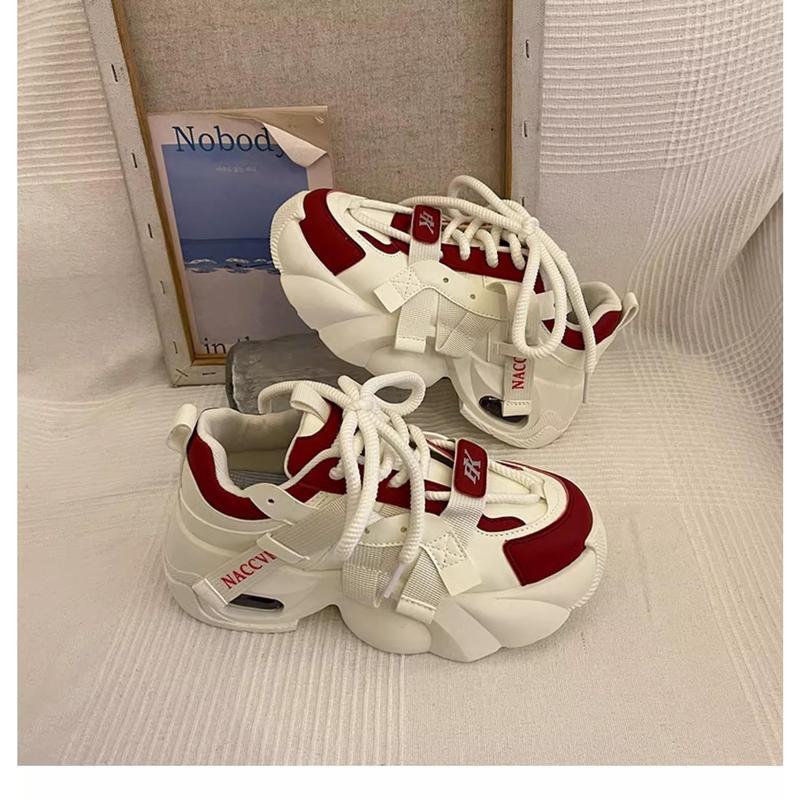 2025 Spring Thick-Soled Height-Increasing Dad's Shoes for Women, Unique Design, Versatile Sports Casual Sneakers Beige Black