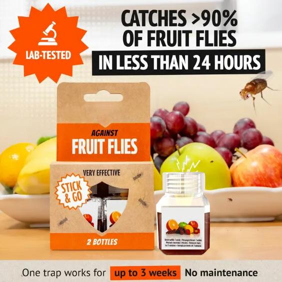 5 Pack Super Ninja Fruit Fly Traps for Indoors - Highly Effective Fruit Fly Catcher for Indoor Use for Home & Kitchen, Up to 3 Weeks of Performance per Bottle, Kid & Pet Friendly