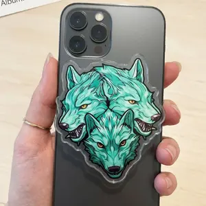 Triple Wolf with MagSafe Phone Grip, Horror Aesthetic Magnetic Phone Holder, Kawaii Scary Fan Gift , Kindle Accessories sticky Baby mount Library Card Flower-Shaped Multi-Functional Stand Universal Car Double-Sided Octo Adjustable Portable Monitor